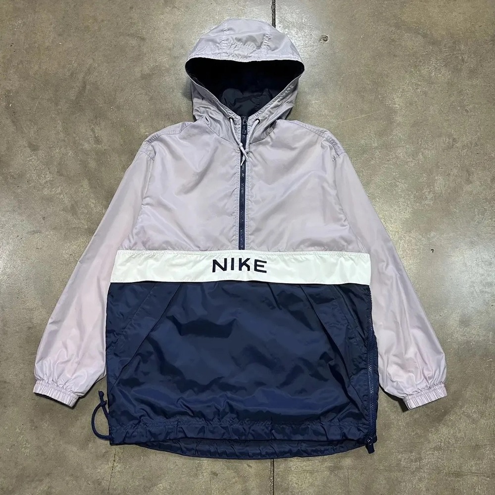 Vintage Nike Mens Half Zip Windbreaker Anorak Jacket Lavender Navy Blue M